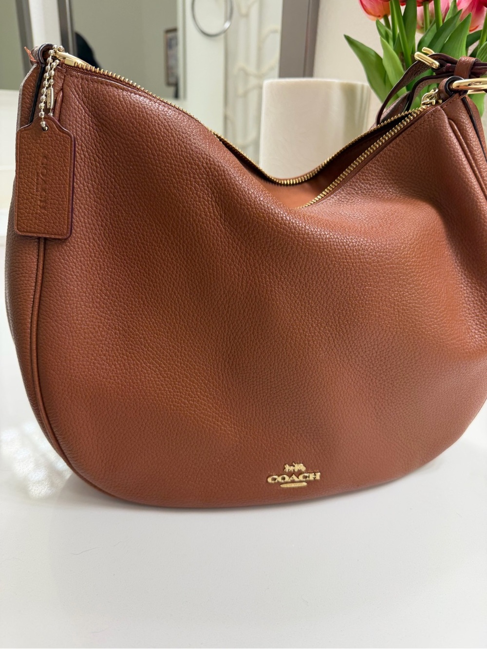 Coach Saddle Brown Pebbled Leather Hobo with Gold Hardware